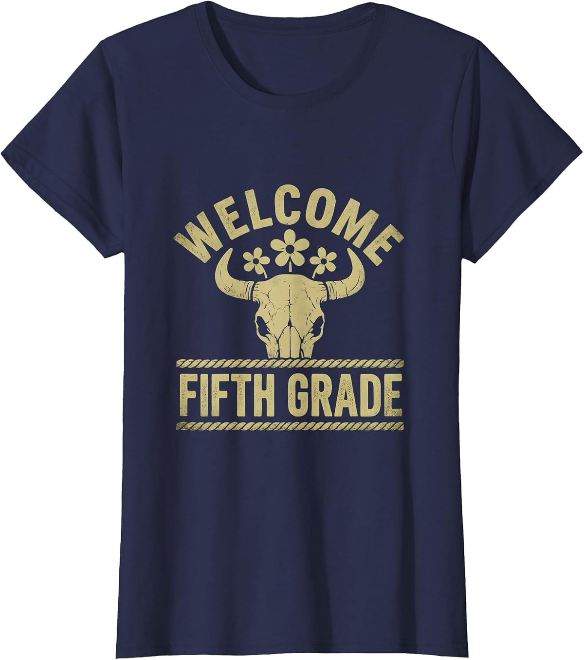Women's Welcome Fifth Grade Boho Western Teacher Back To School T-Shirt - Navy Blue