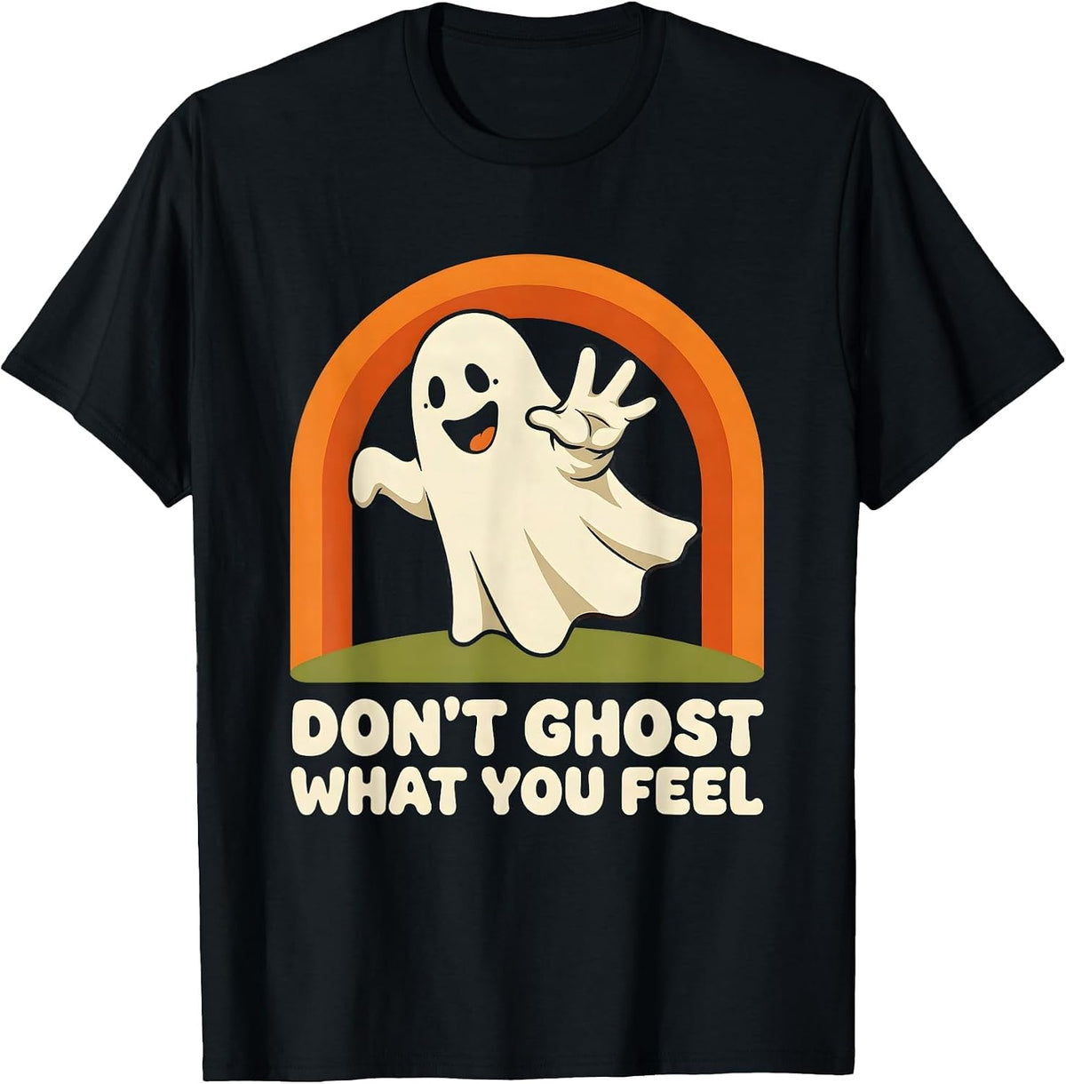 Men's Don't Ghost What You Feel Retro 70s Mental Health Halloween T-Shirt - Black