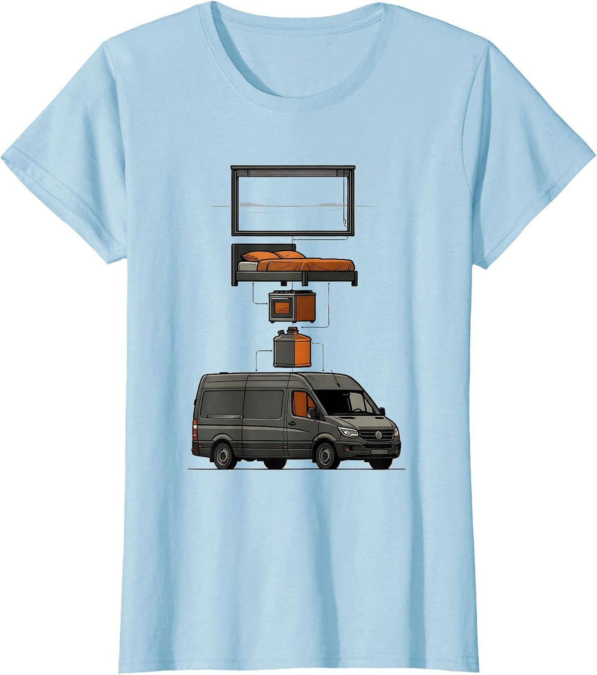 Women's Exploded Van Conversion Technical Nostalgic Vanlife T-Shirt - Baby Blue