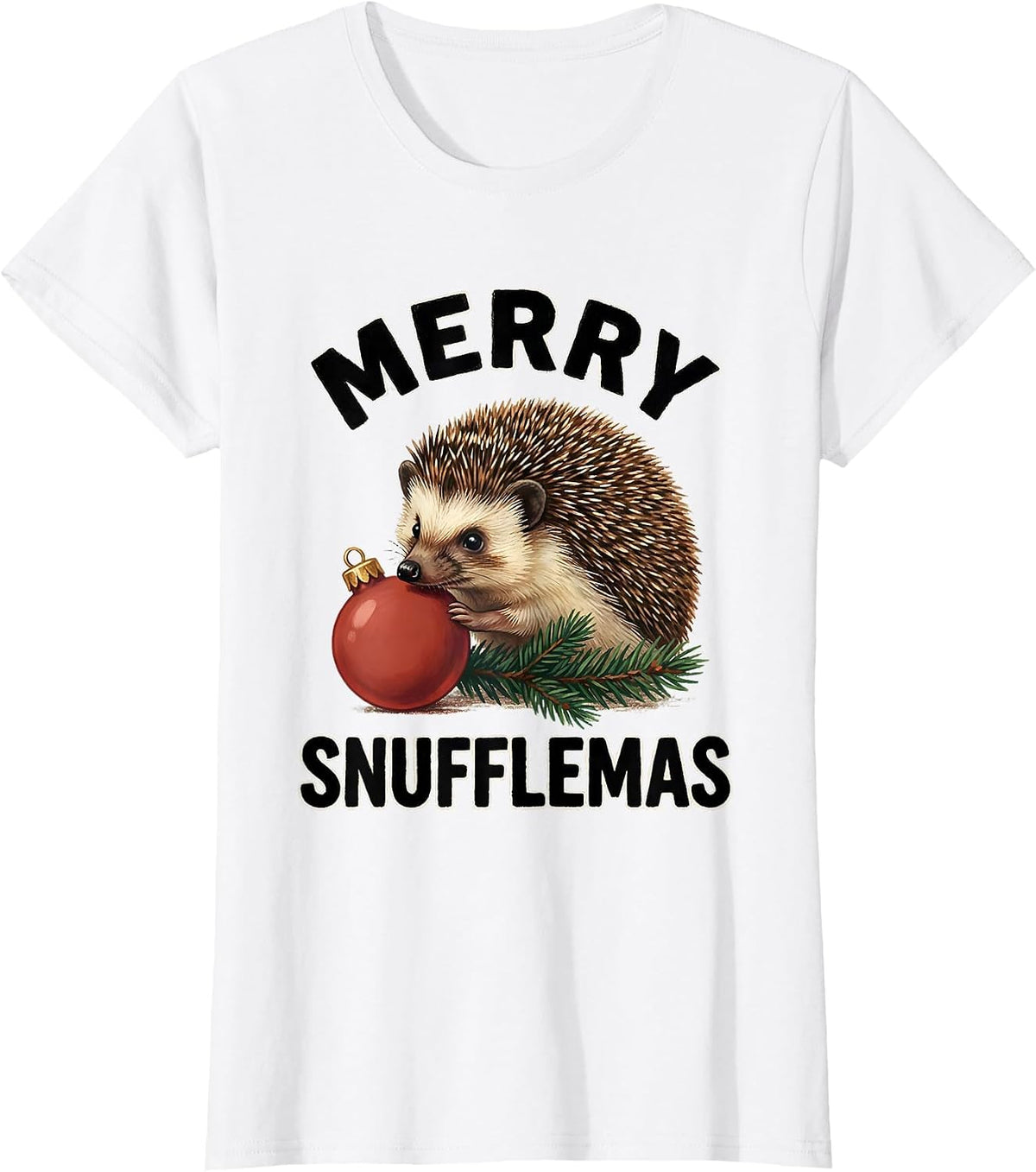 Women's Merry Snufflemas Storybook Hedgehog Christmas Humor Cute T-Shirt - White