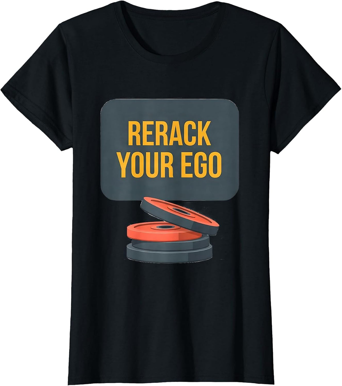 Women's Rerack Your Ego Funny Gym Meme Weightlifting Workout T-Shirt - Black