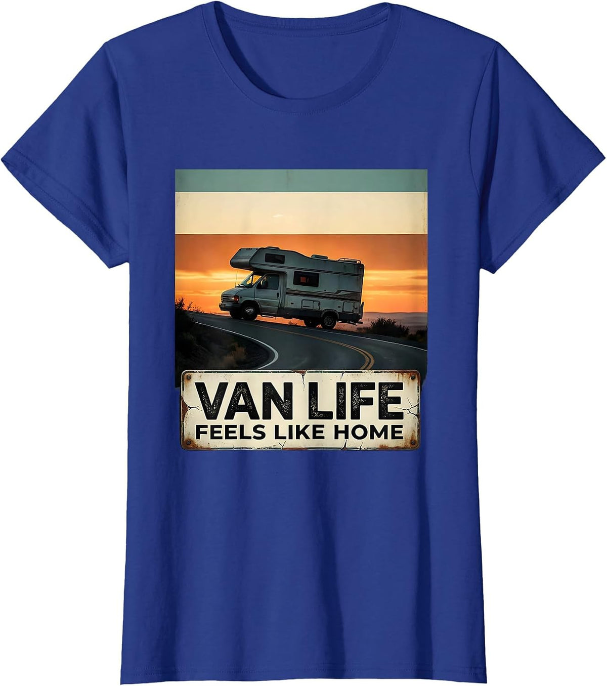 Women's Van Life Feels Like Home Distressed Van Dwellers Nomad Pride T-Shirt - Royal Blue