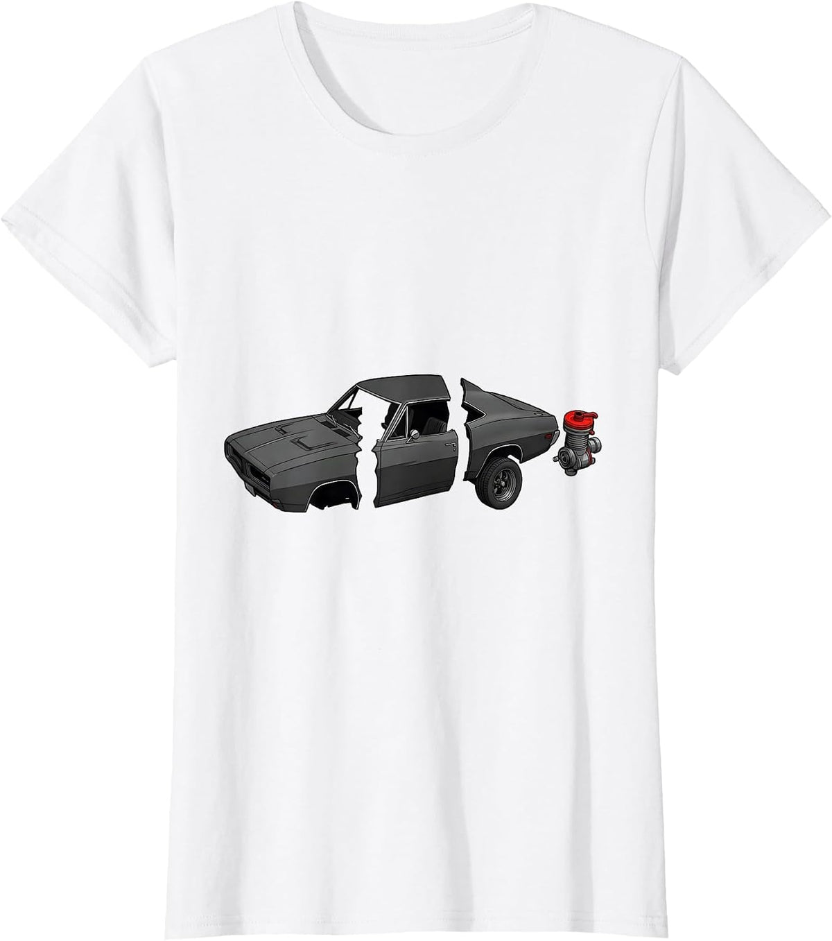 Exploded Muscle Car Fastback Classic Car Guy Garage Wear T-Shirt - White