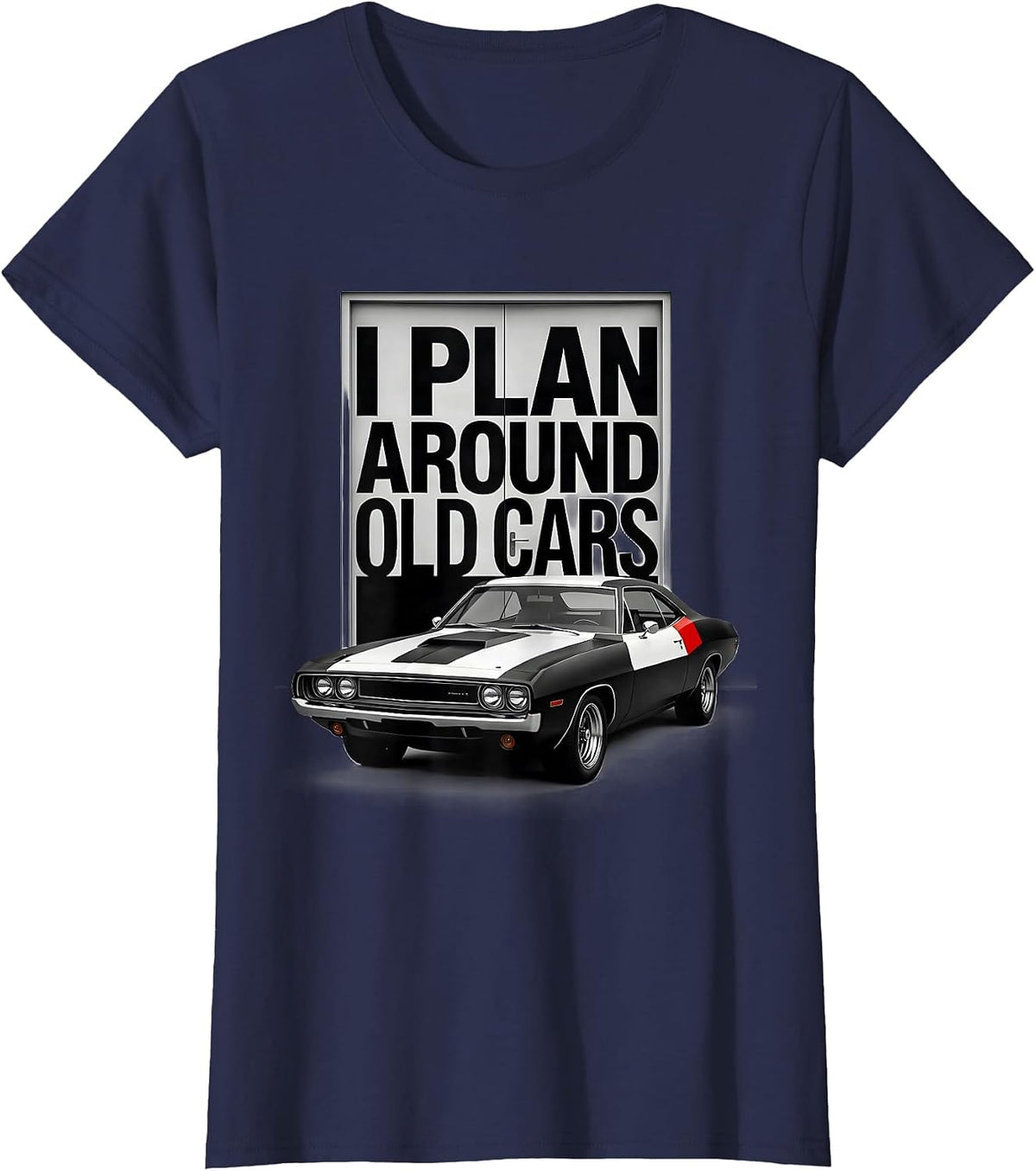 Women's I Plan Around Old Cars Bauhaus Modernist Classic Car Guy T-Shirt - Navy Blue