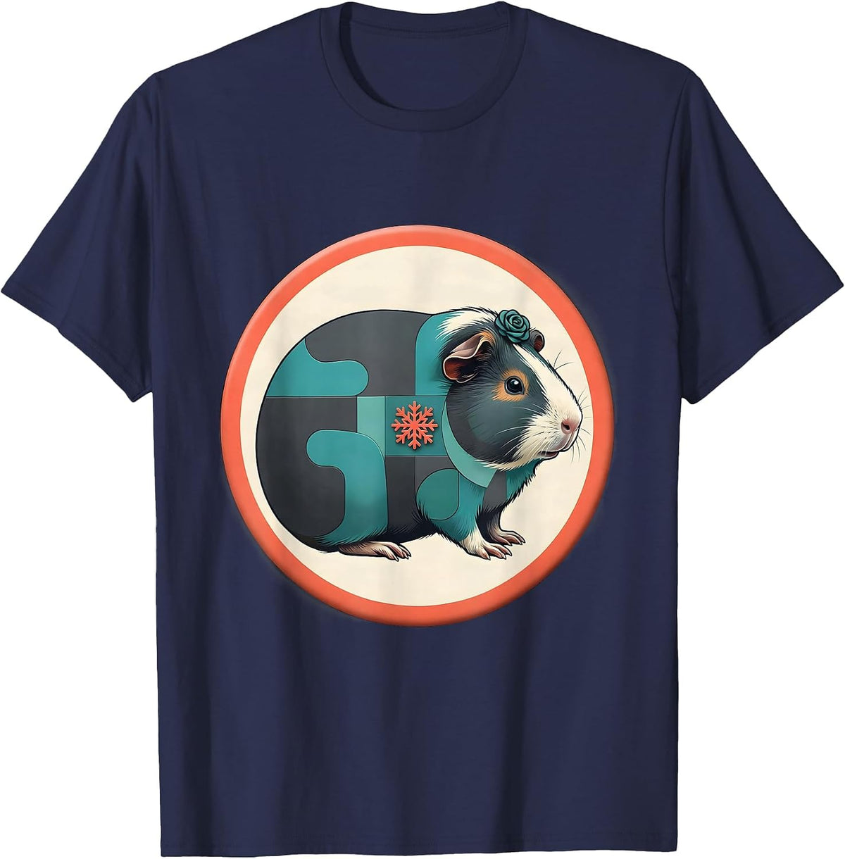 Guinea Pig Christmas Badge Pet Lover Midcentury Modern T-Shirt - Navy Blue