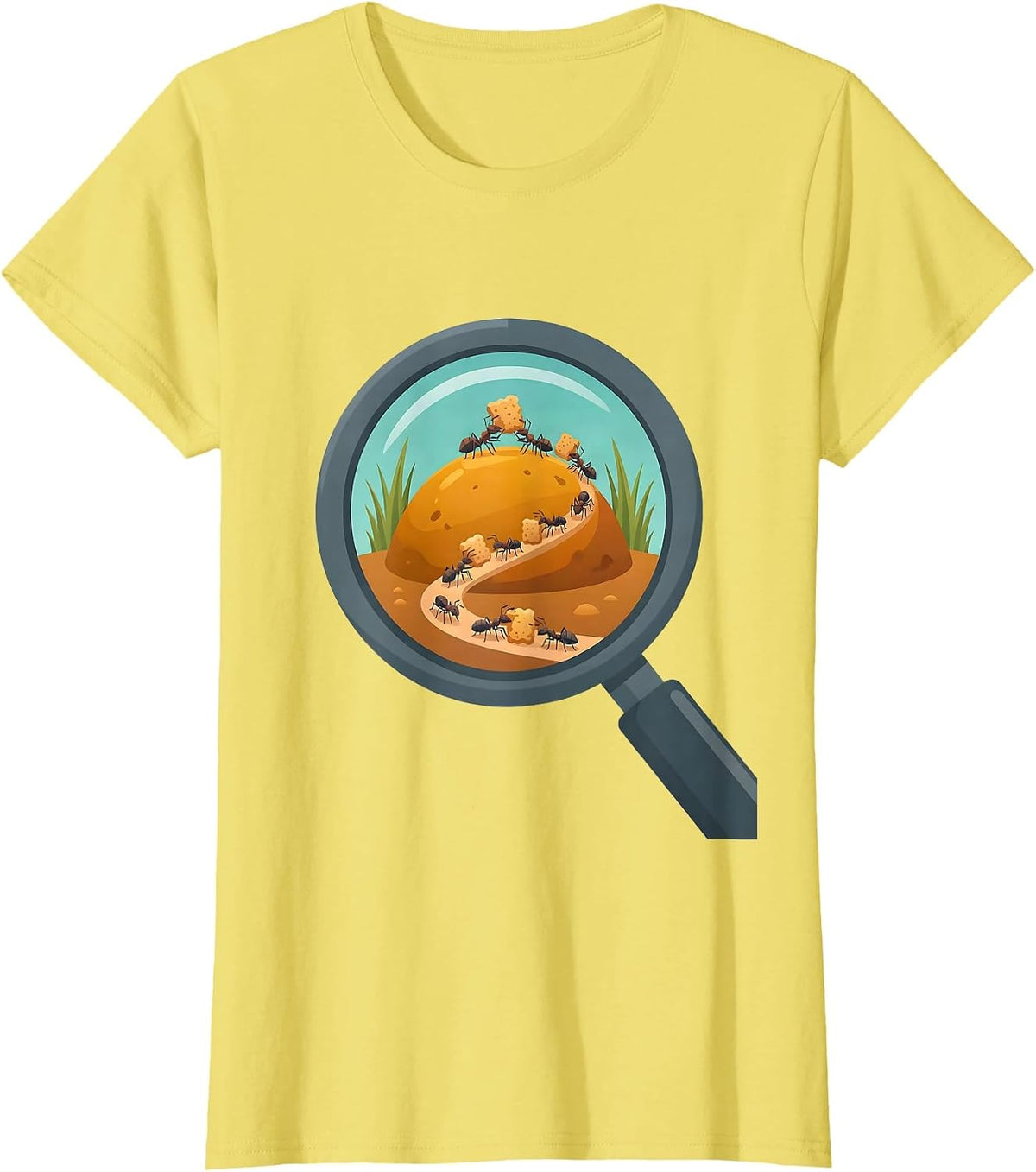 5th Grade Teacher Magnifying Glass Ant Scene T-Shirt - Lemon Yellow