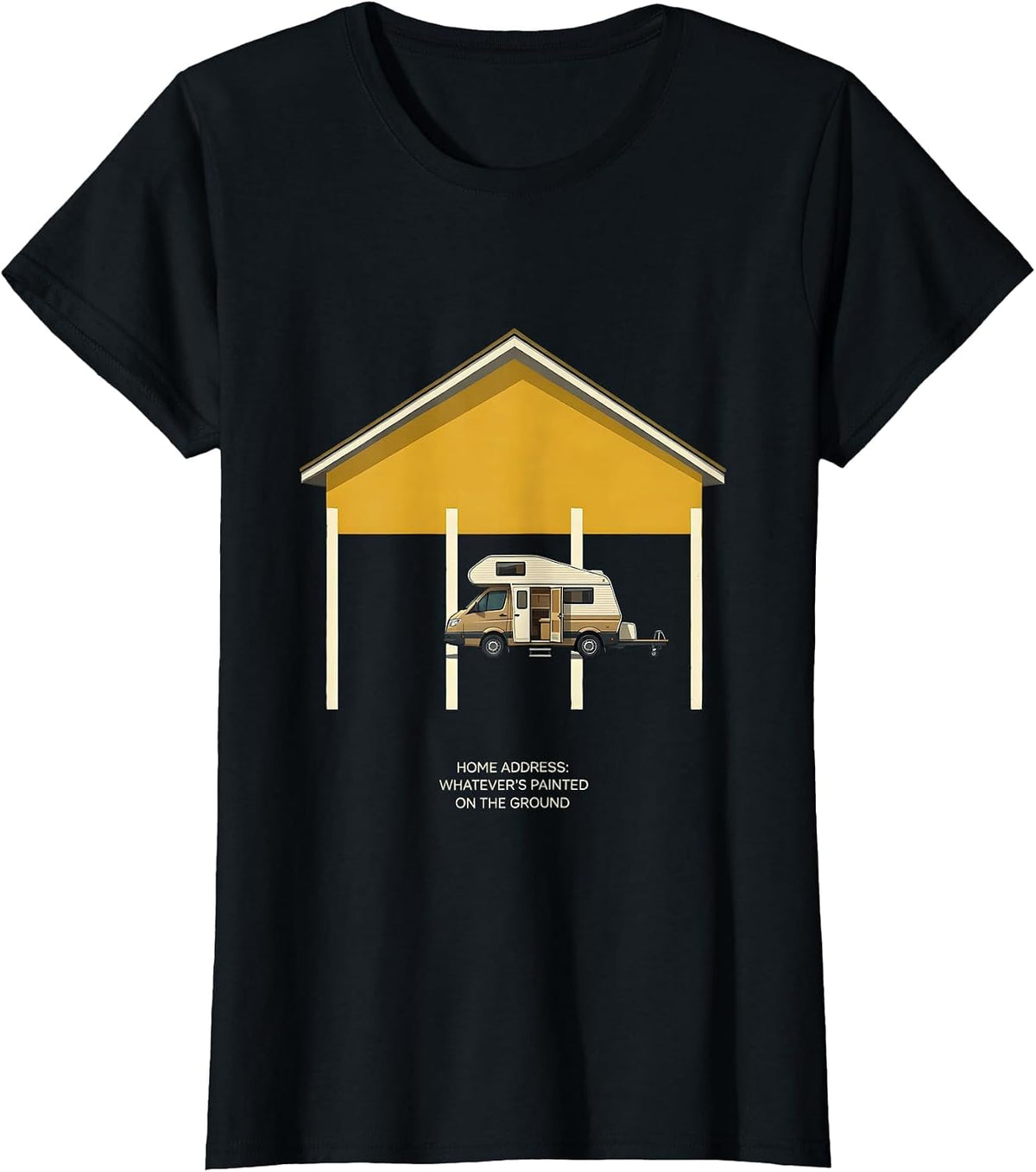 Home Address Whatever's Painted On The Ground Retro Van Life T-Shirt - Black
