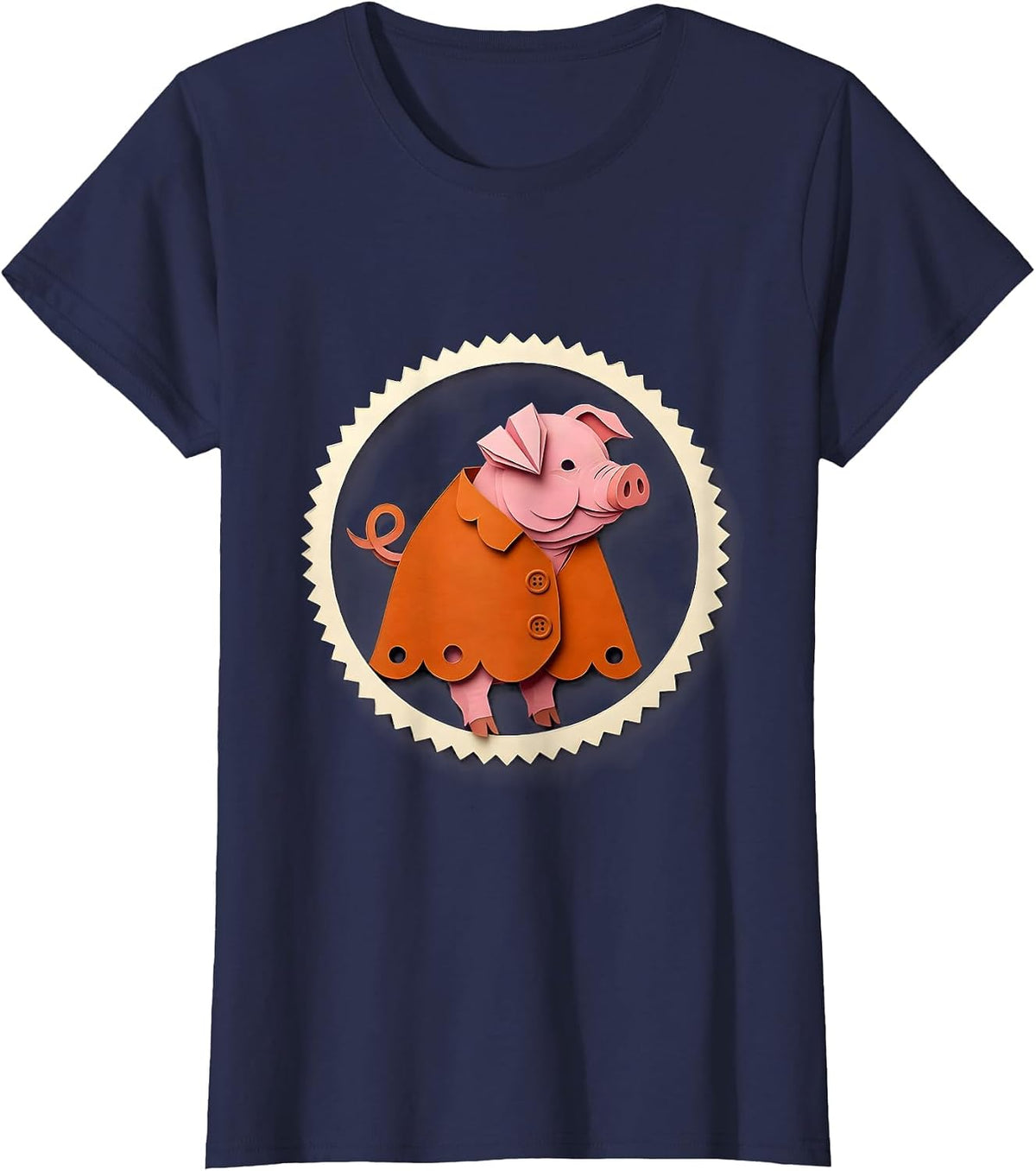 Women's Piglet In Costume Paper Cutout Pig Lover Halloween Humor T-Shirt - Navy Blue