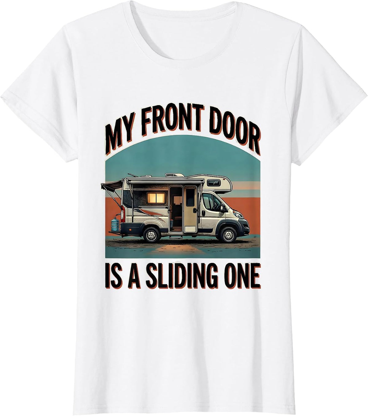 Women's My Front Door Is A Sliding One Retro Van Life Road Trip T-Shirt - White