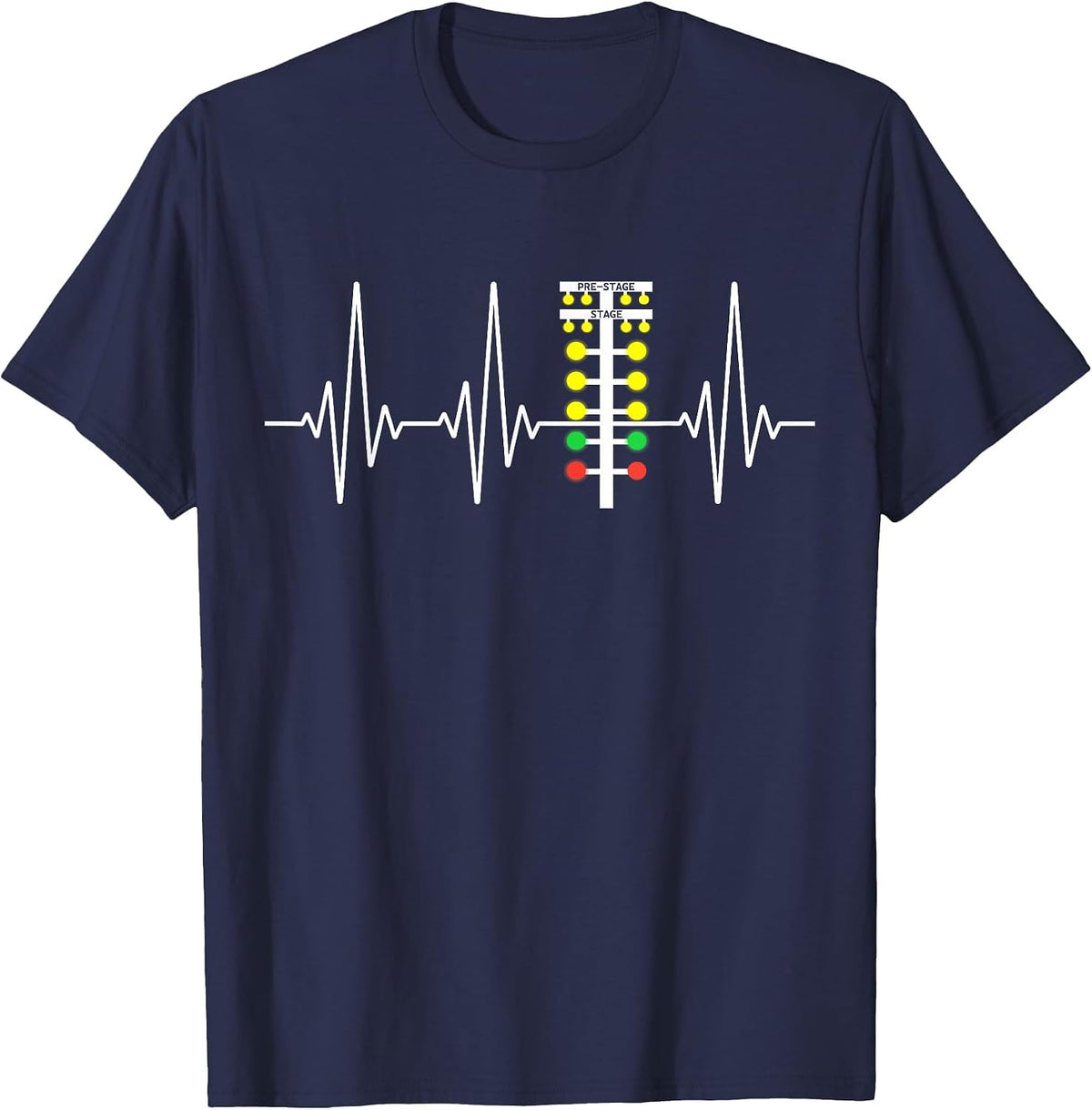 Drag Racing Heartbeat Race Track Light Tree Dragster Car Guy T-Shirt - Navy Blue