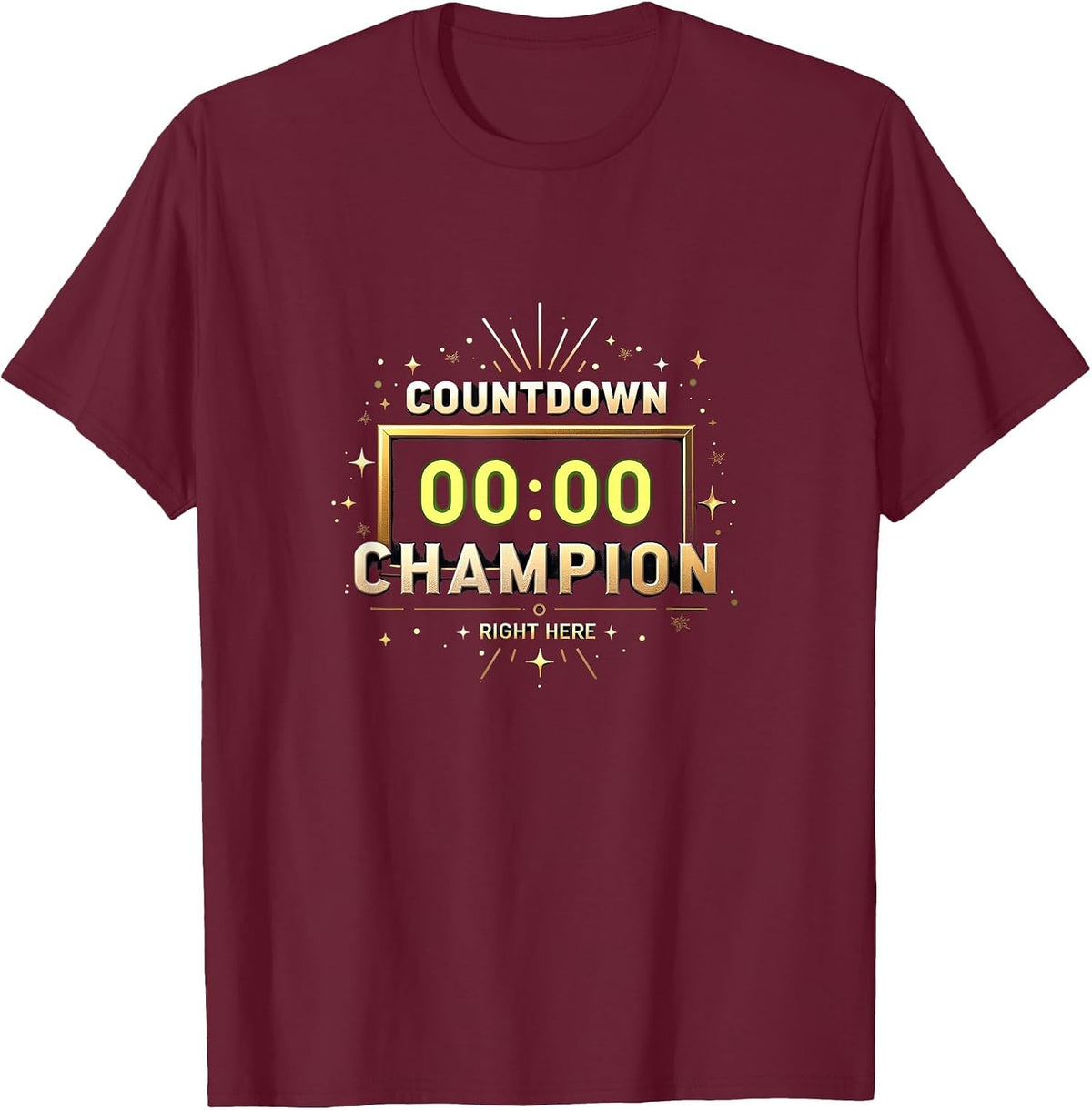 Countdown Champion New Years Eve Design T-Shirt - Burgundy