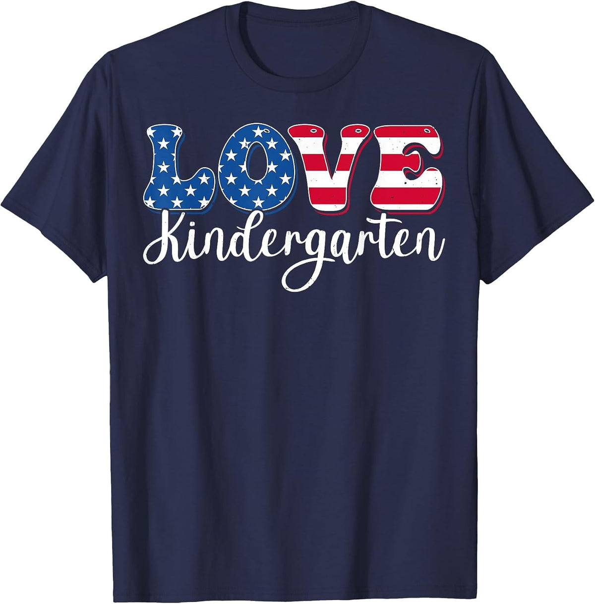 USA Flag Love Kindergarten Teacher Patriotic 4th of July T-Shirt - Navy Blue
