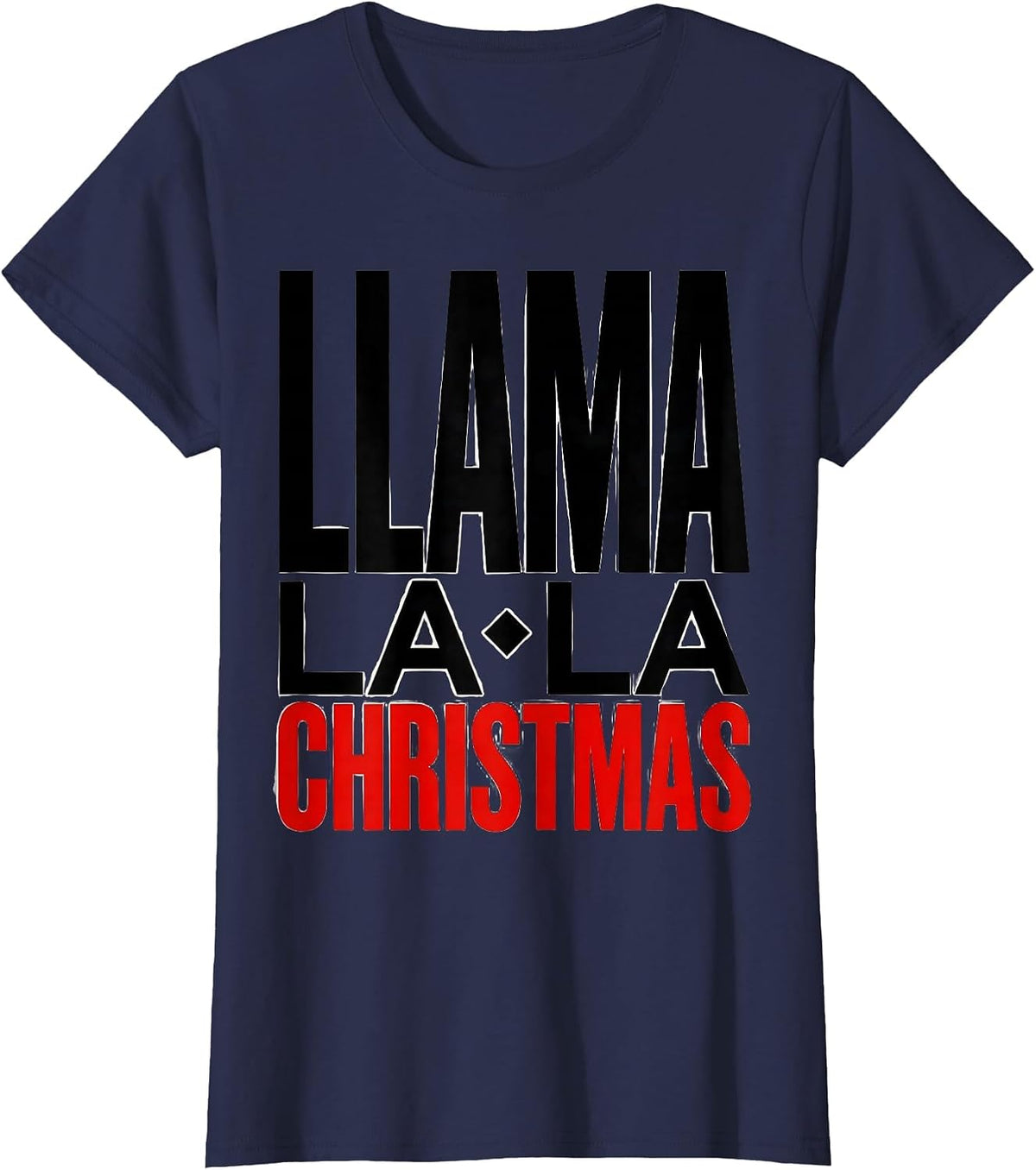 Women's Llama La La Christmas Funny Llama Lover Holiday Pajamas T-Shirt - Navy Blue