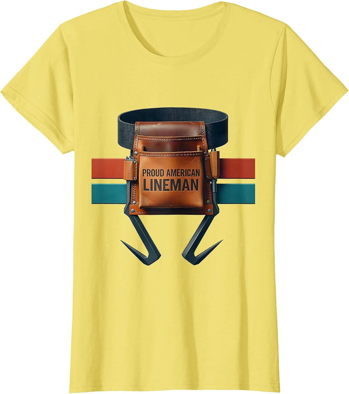 Proud American Lineman Midcentury Modern Patriotic Oilfield T-Shirt - Lemon Yellow