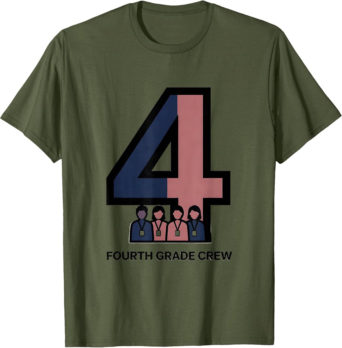 Men's Fourth Grade Crew Typography Team Fourth Grade Teacher Back T-Shirt - Olive Green
