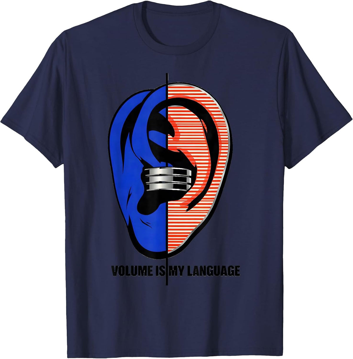 Men's Volume Is My Language Heavy Metal Design T-Shirt - Navy Blue