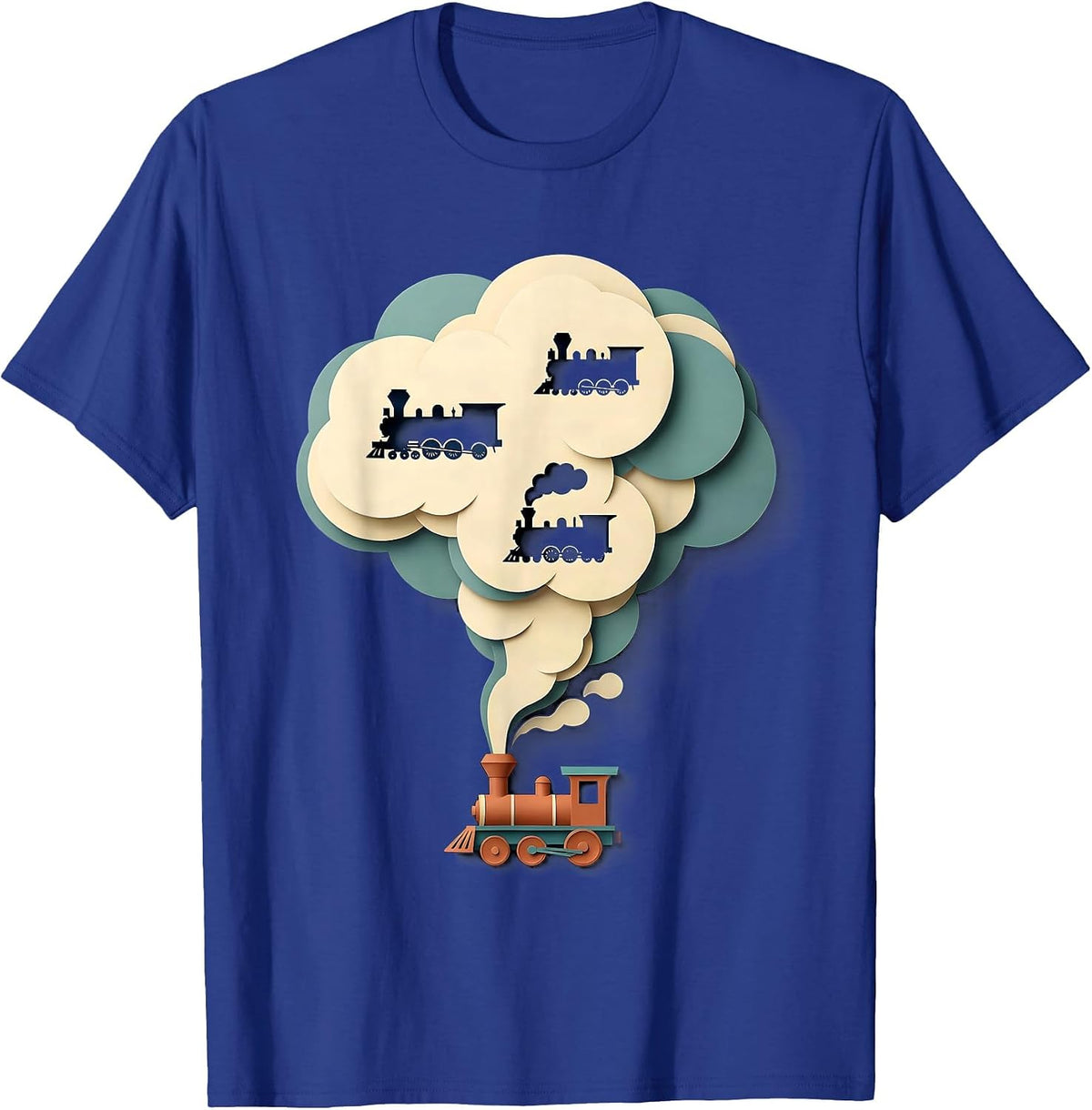 Tiny Locomotive Paper-Cutout Train Enthusiast Humor T-Shirt - Royal Blue