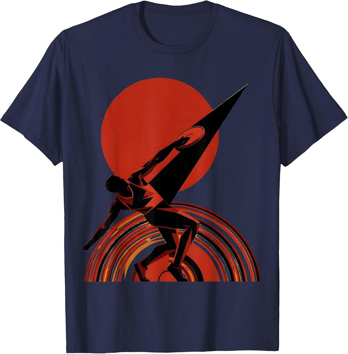Men's Angular Discus Thrower Constructivist Poster Athlete Humor T-Shirt - Navy Blue