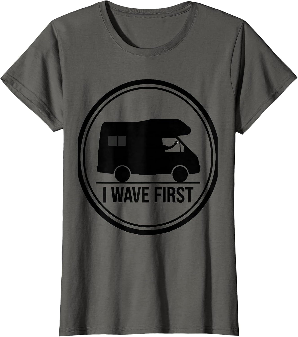 Women's I Wave First Retro Van Life Nomads Camper Van Dwellers T-Shirt - Asphalt Grey
