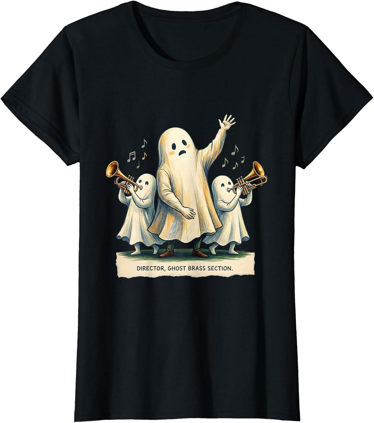 Director Ghost Brass Section Whimsical Music Teacher T-Shirt - Black