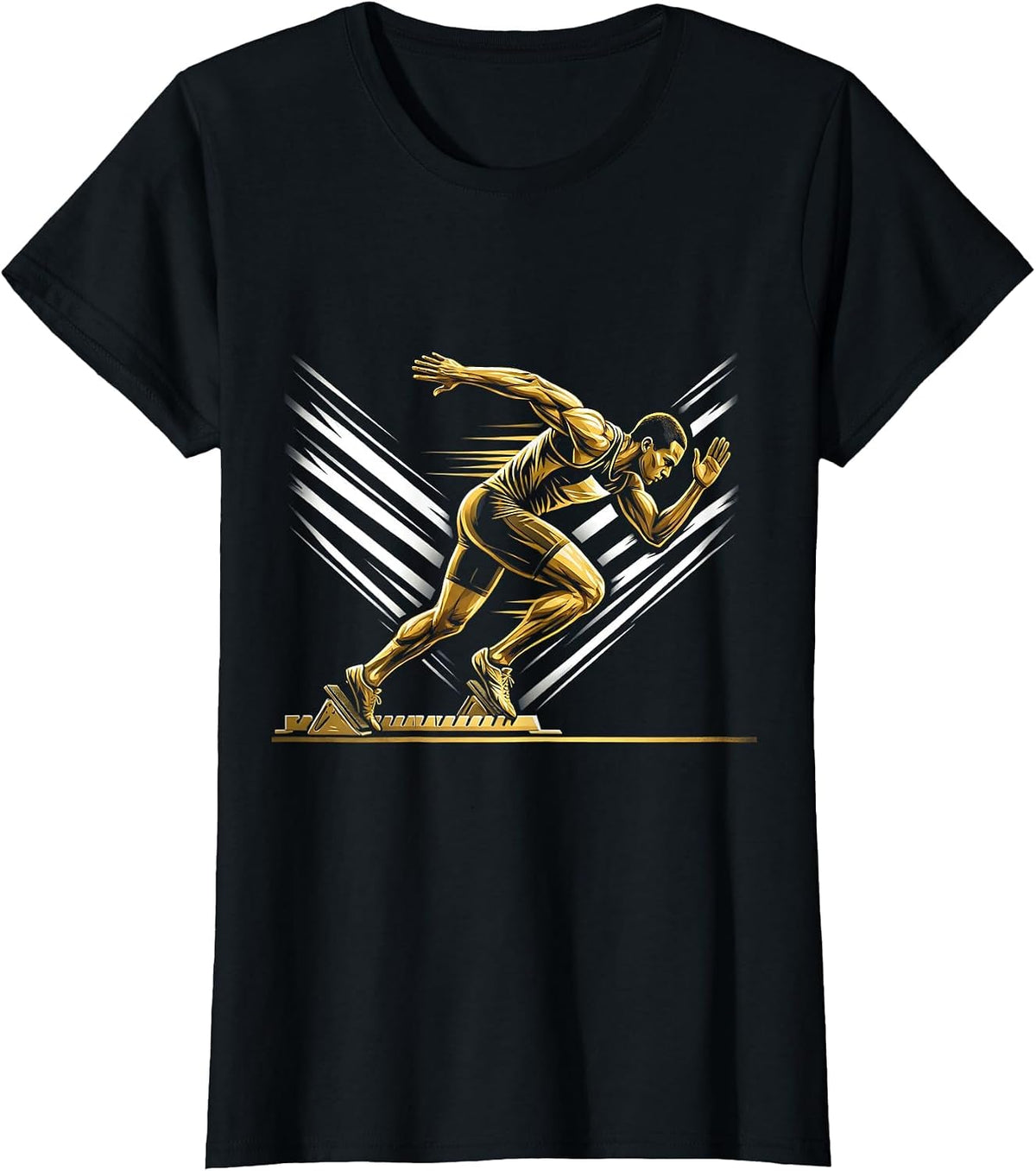 Women's Sprinter Exploding Off Starting Blocks Design T-Shirt - Black
