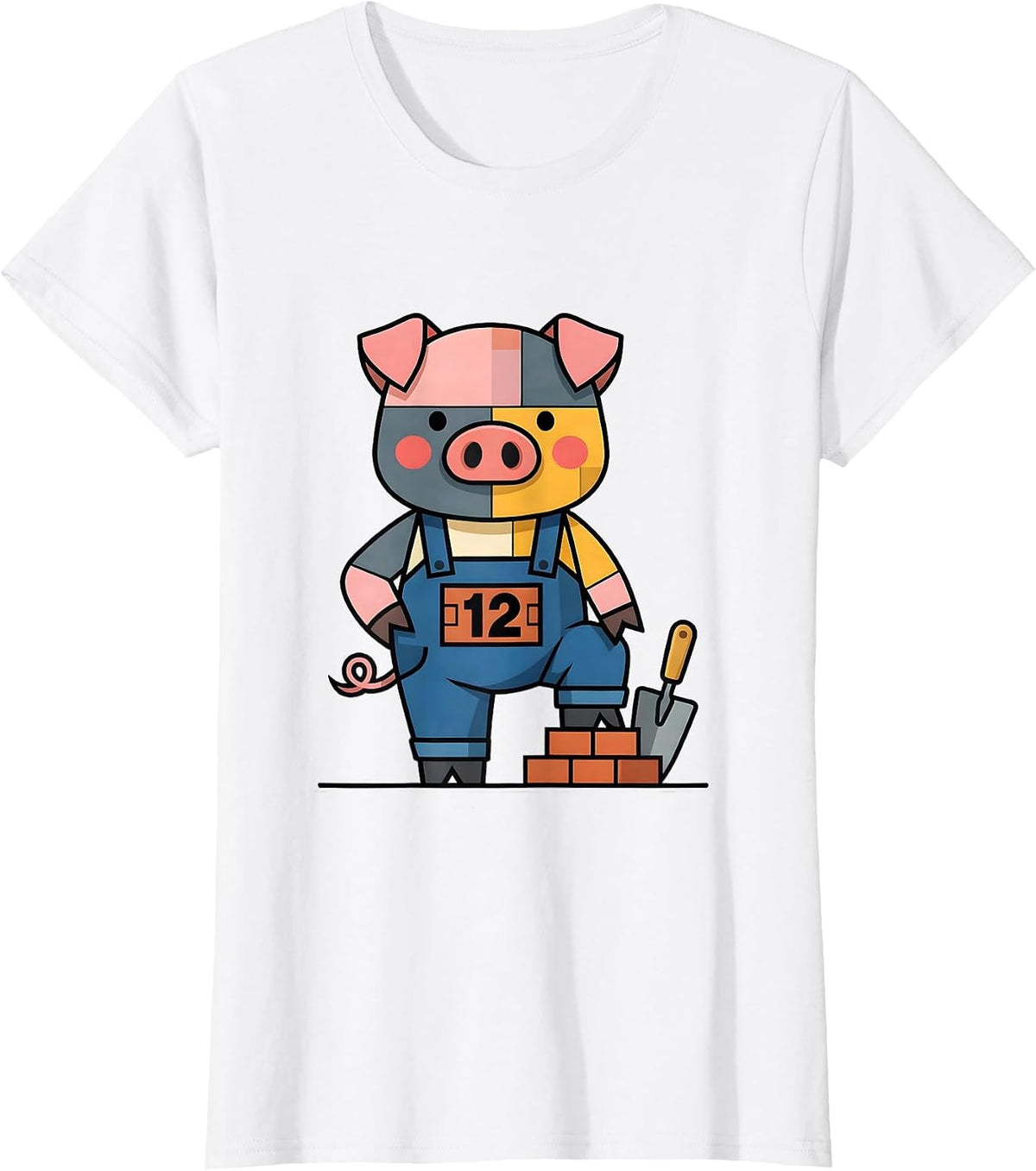 12 Flat Vector Pig Lover Halloween Costume Humor T-Shirt - White