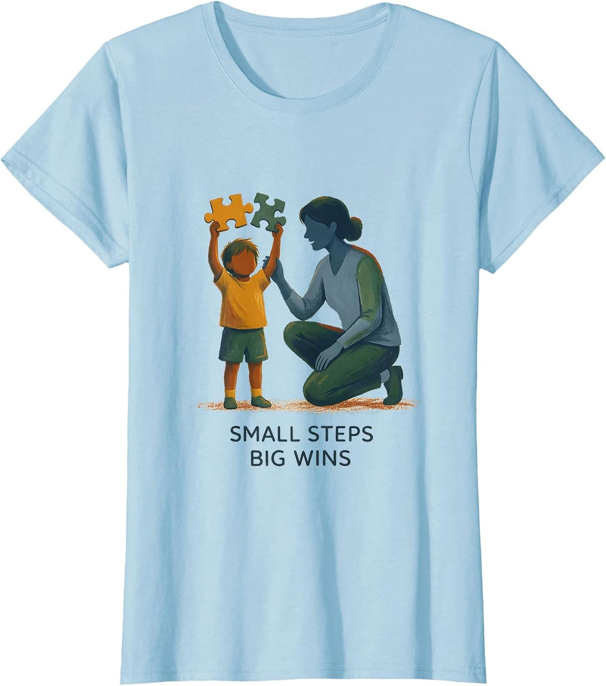 Women's Small Steps Big Wins Paraprofessional Design T-Shirt - Baby Blue