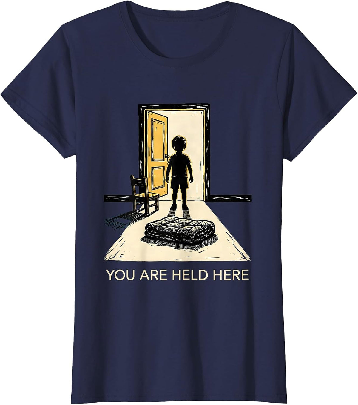 Women's You Are Held Here Linocut Mental Health Counselor Awareness T-Shirt - Navy Blue