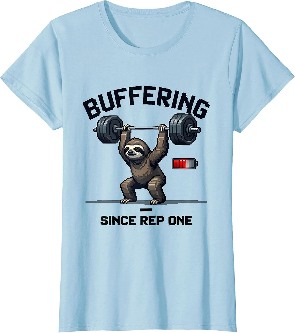Buffering Since Rep One Funny Gym Workout Deadpan Animal T-Shirt - Baby Blue