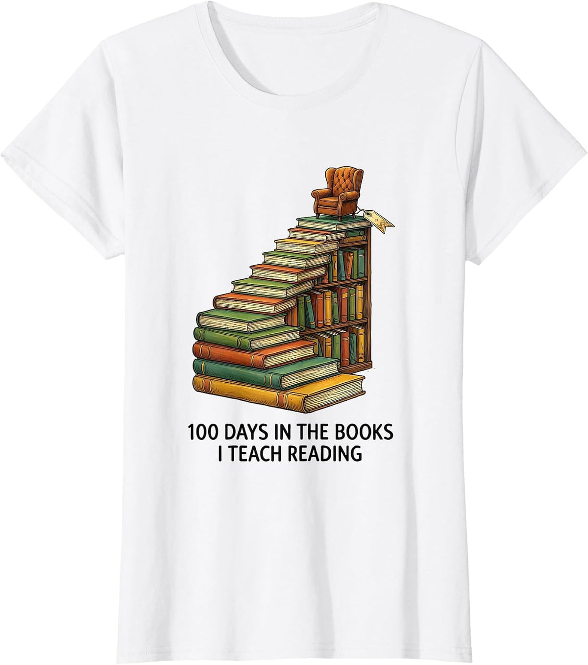 Women's 100 Days In The Books I Teach Reading Whimsical Teacher T-Shirt - White