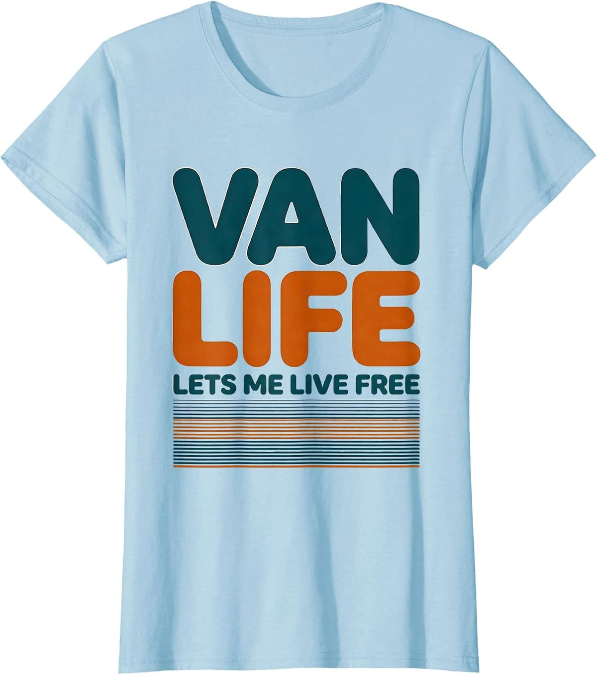 Women's Van Life Lets Me Live Free Retro Van Dwellers Road Trip T-Shirt - Baby Blue
