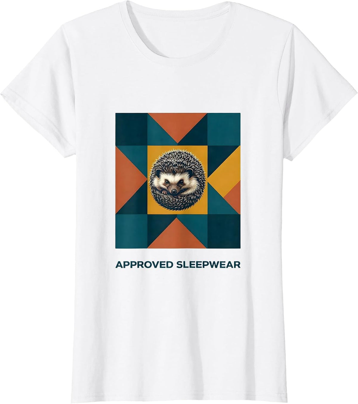 Approved Sleepwear Quilt Block Patchwork Hedgehog Humor T-Shirt - White