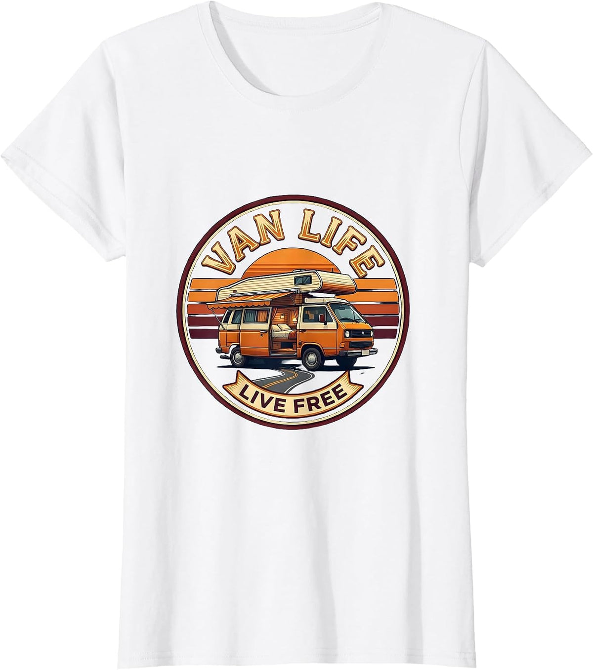 Women's Van Life Live Free Retro Van Dwellers Nomads Casual Wear T-Shirt - White