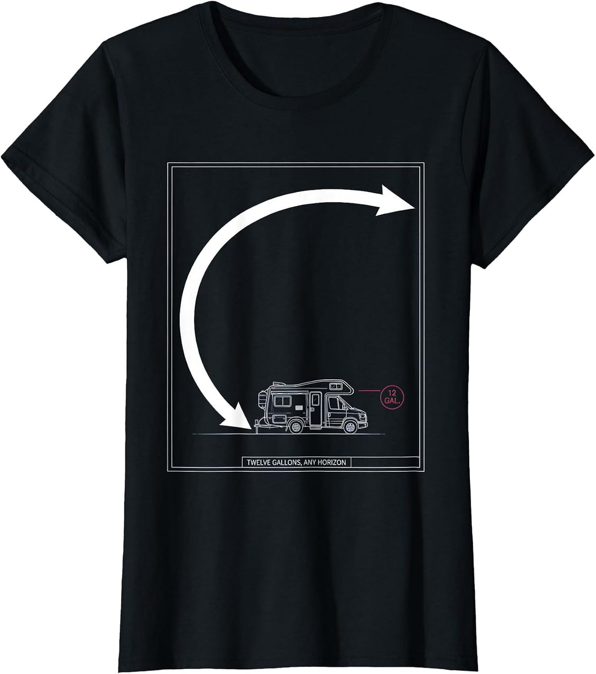 Twelve Gallons Any Horizon Technical Blueprint Retro Van T-Shirt - Black