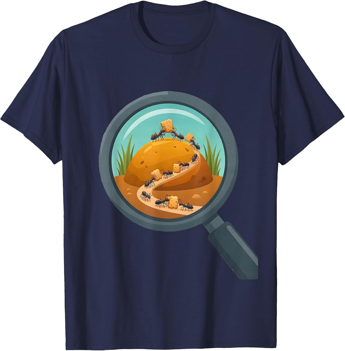 5th Grade Teacher Magnifying Glass Ant Scene T-Shirt - Navy Blue