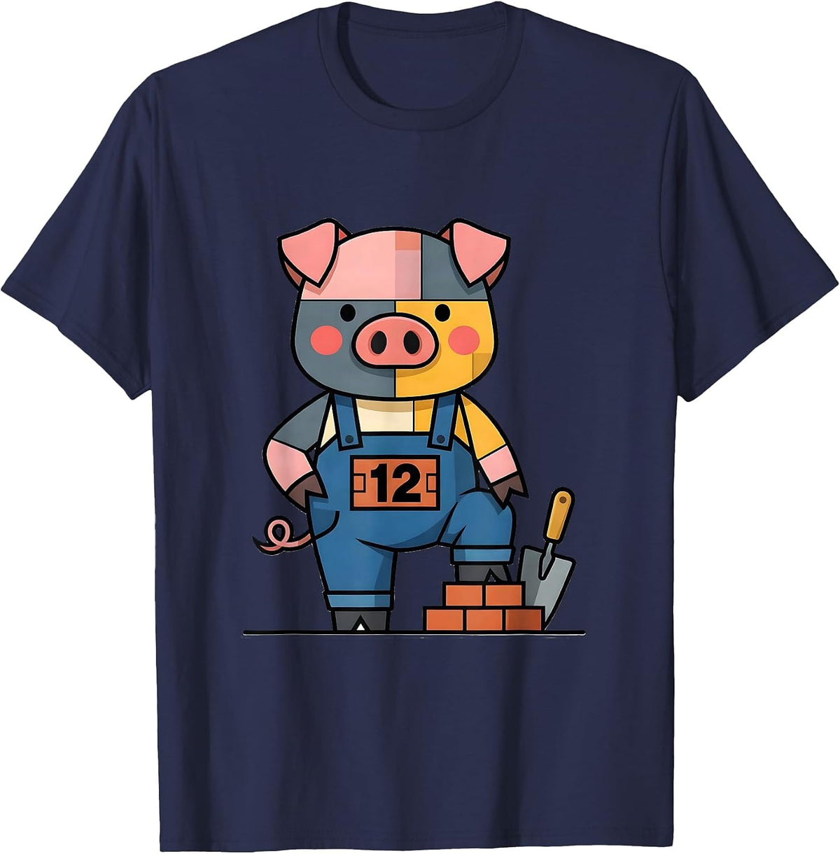 12 Flat Vector Pig Lover Halloween Costume Humor T-Shirt - Navy Blue
