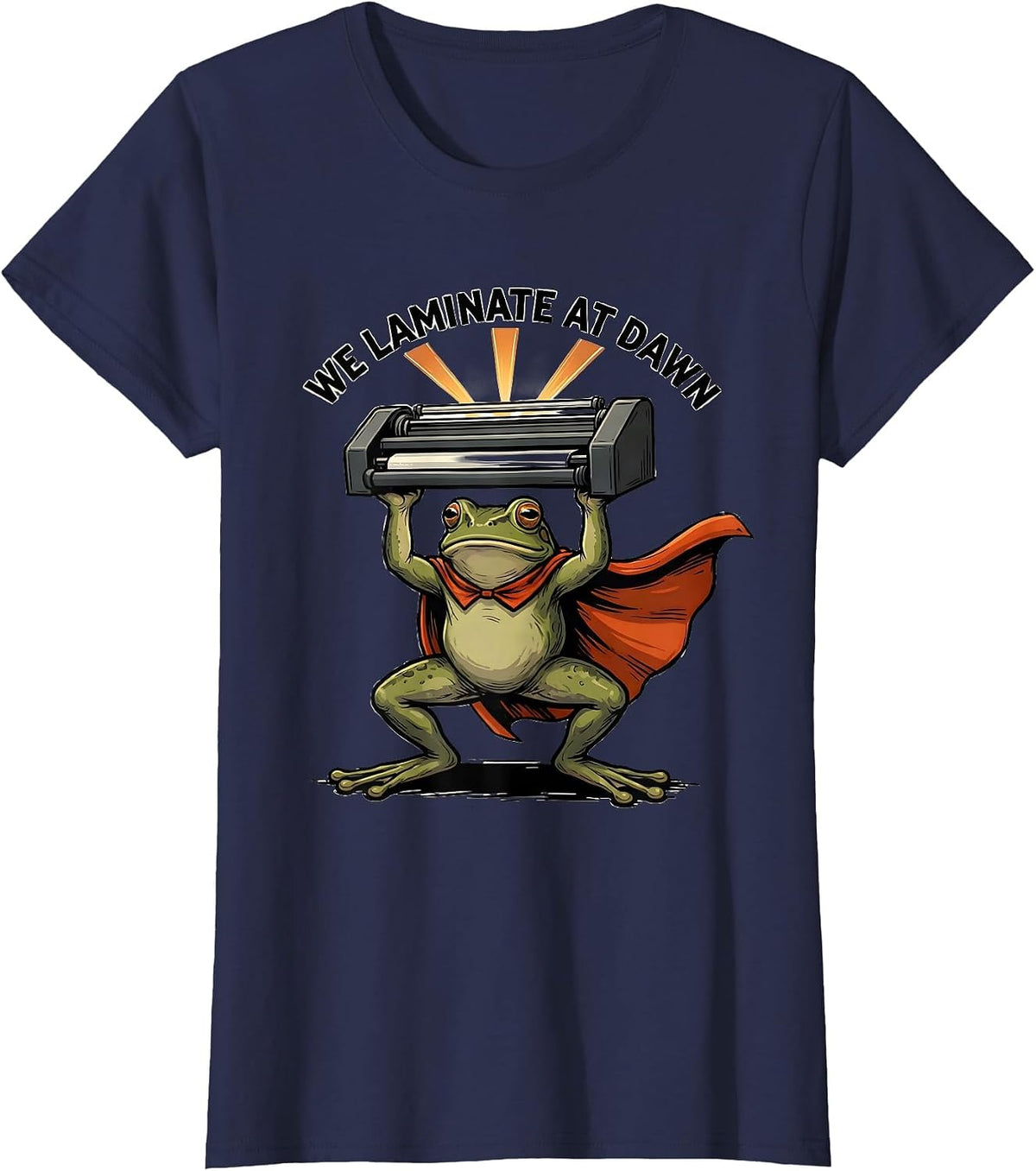 Women's We Laminate At Dawn Funny Teacher Frog Back to School T-Shirt - Navy Blue