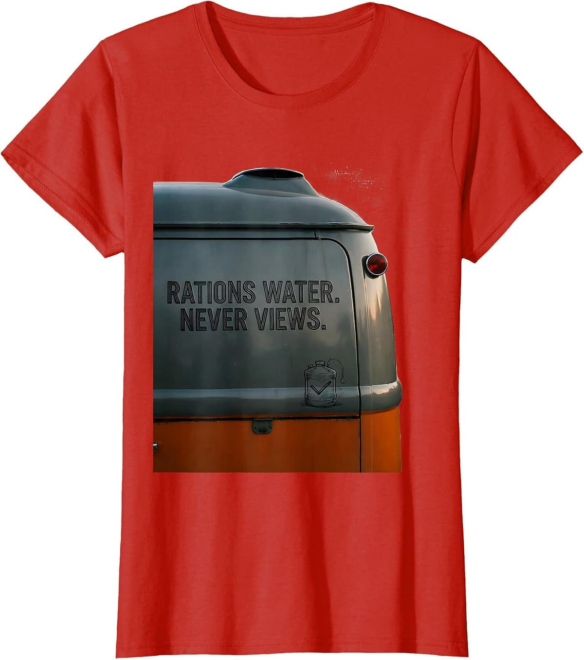 Women's Rations Water Never Views Retro Van Life Nomad Travel T-Shirt - Red