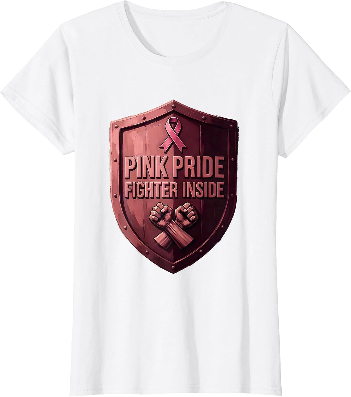 Women's Pink Pride Fighter Breast Cancer Awareness Design T-Shirt - White