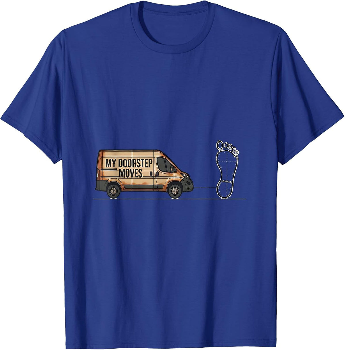 My Doorstep Moves Retro Van Life Campervan Road Trip T-Shirt - Royal Blue