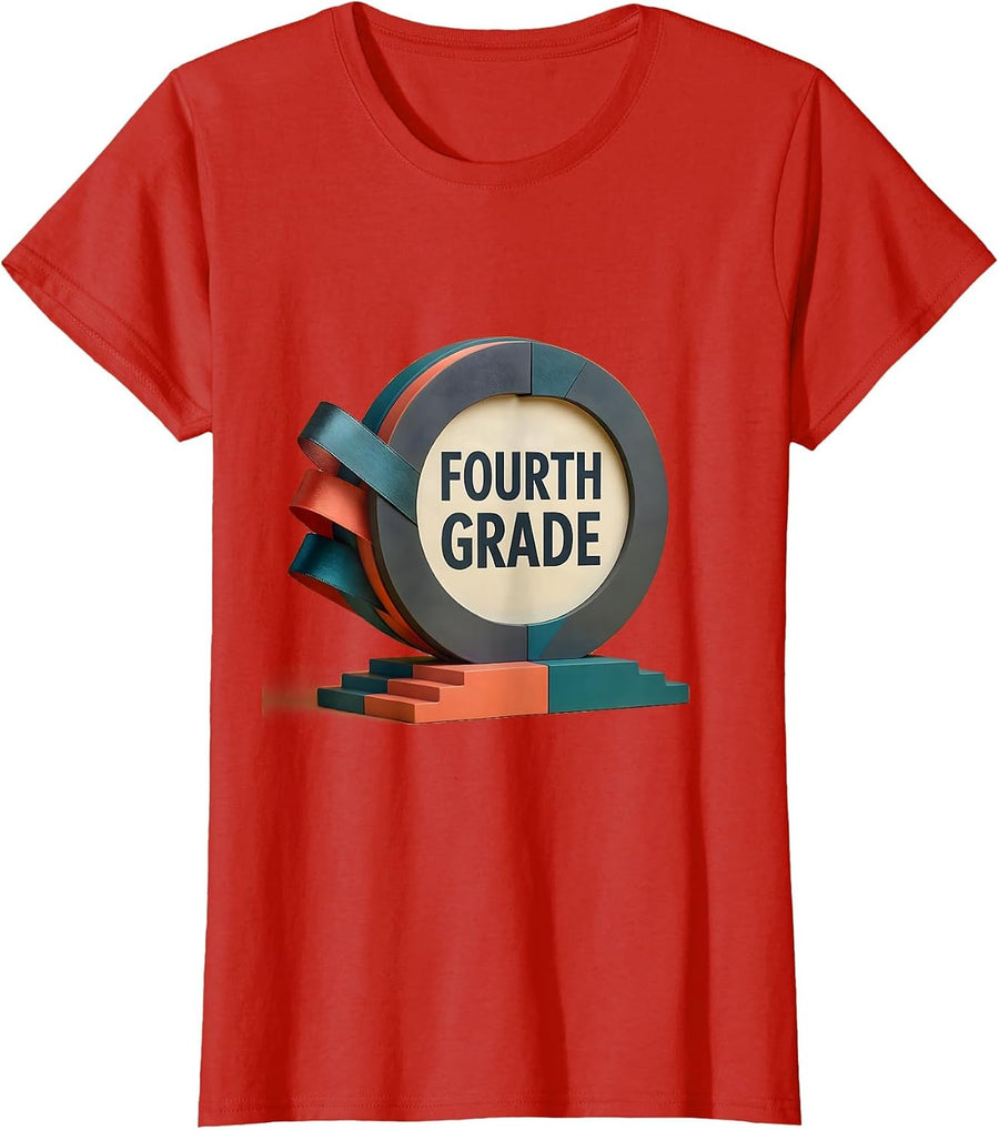 Women's Fourth Grade Cute Midcentury Back To School Girl Teacher T-Shirt - Red