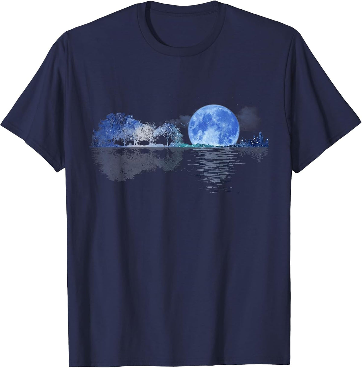 Acoustic Guitar Lake Shadow Nature Guitar Player Guitarist T-Shirt - Navy Blue