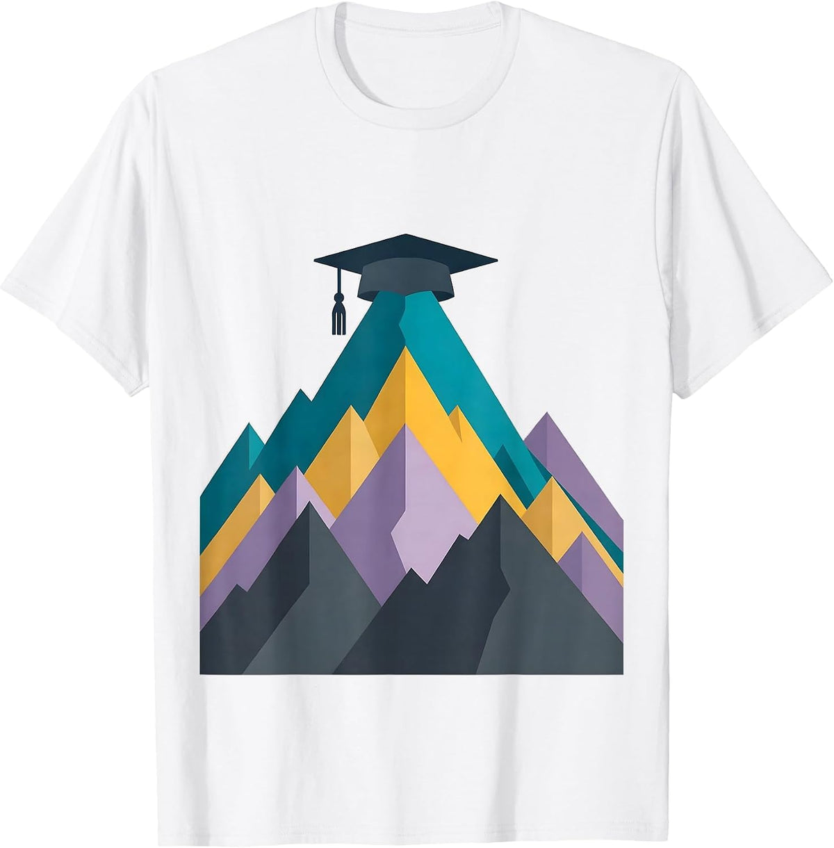 Men's Paraprofessional Mountain Graduation Cap Peak T-Shirt - White