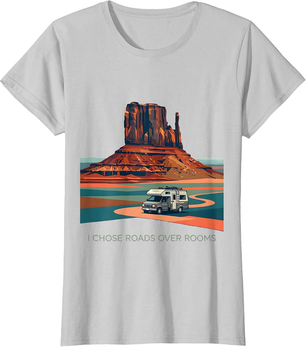 Women's I Chose Roads Over Rooms Van Life Nomad Road Trip T-Shirt - Silver Grey