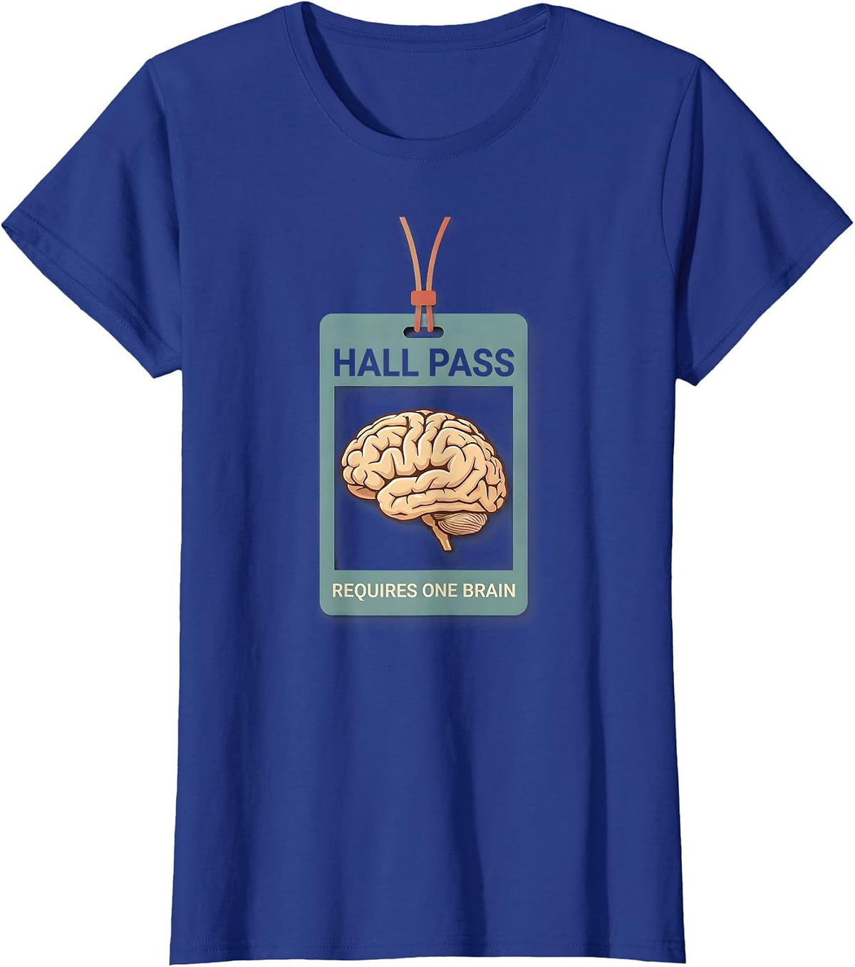 Women's Hall Pass Requires One Brain Funny Teacher Halloween Zombie T-Shirt - Royal Blue