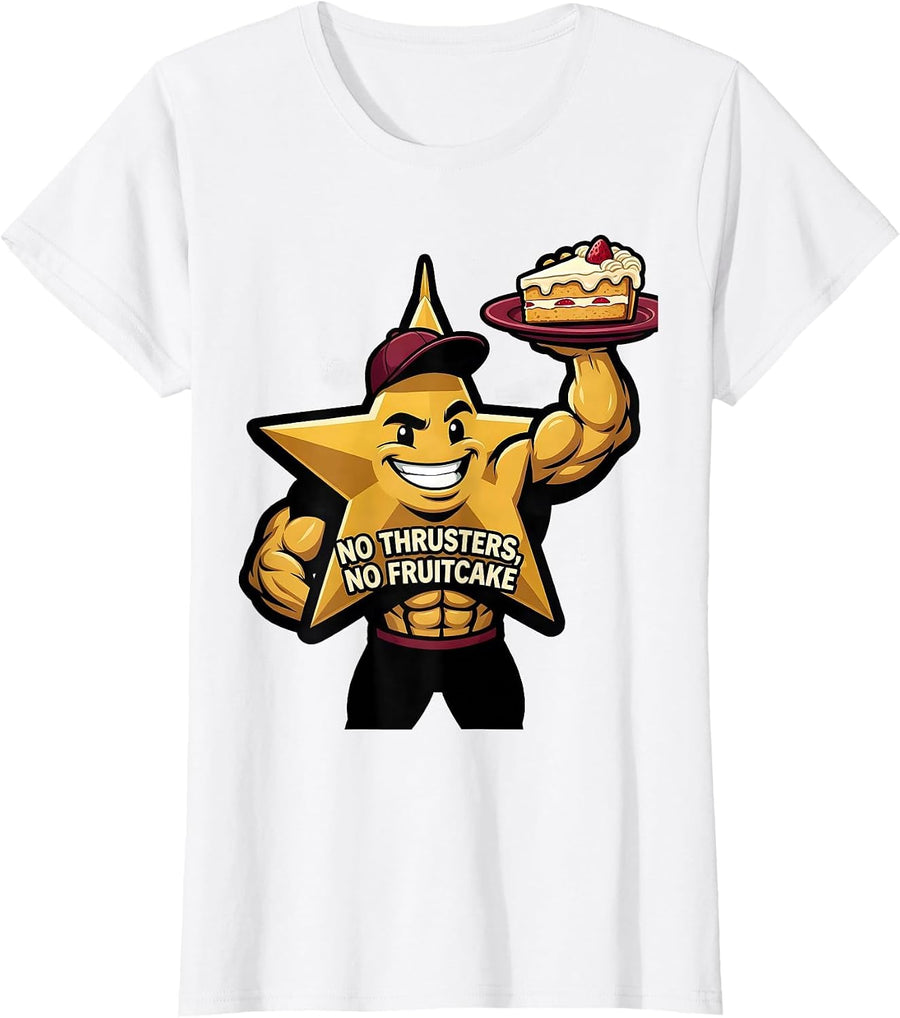 No Thrusters, No Fruitcake Funny Gym Bodybuilder Christmas T-Shirt, Women, White, Medium - As Pictured