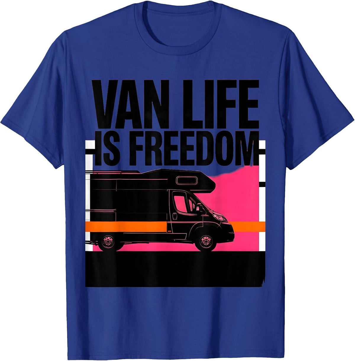 Men's Van Life Is Freedom Brutalist Van Dwellers Nomad Retro T-Shirt - Royal Blue