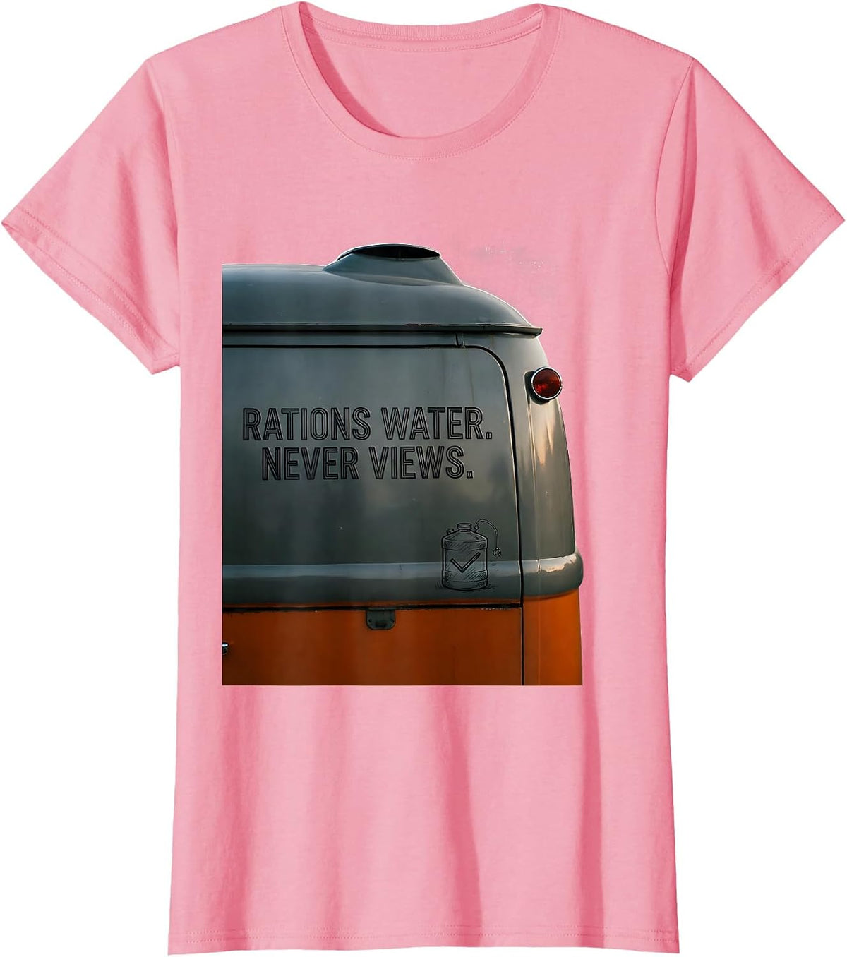 Women's Rations Water Never Views Retro Van Life Nomad Travel T-Shirt - Pink
