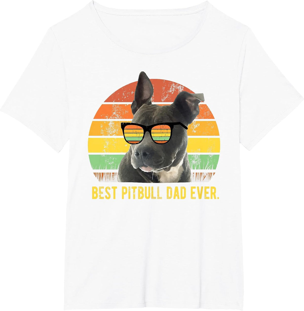Best Pitbull Dad Ever Retro Sunset Vintage Pit Bull Father T-Shirt - White