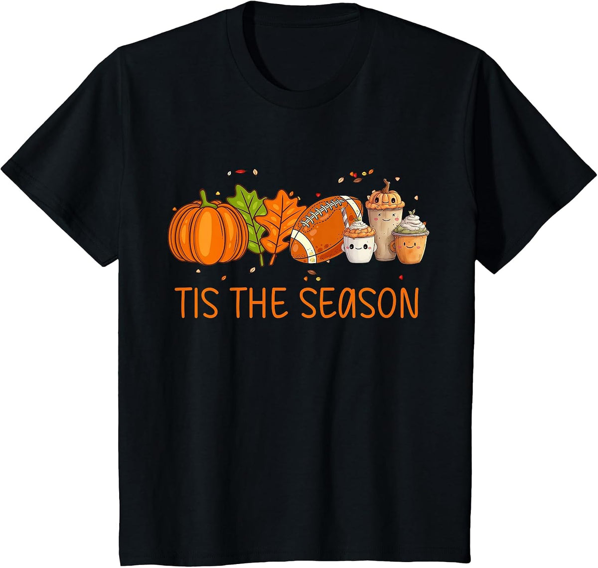 Tis The Season Football Pumpkin Spice Everything Fall T-Shirt - Black